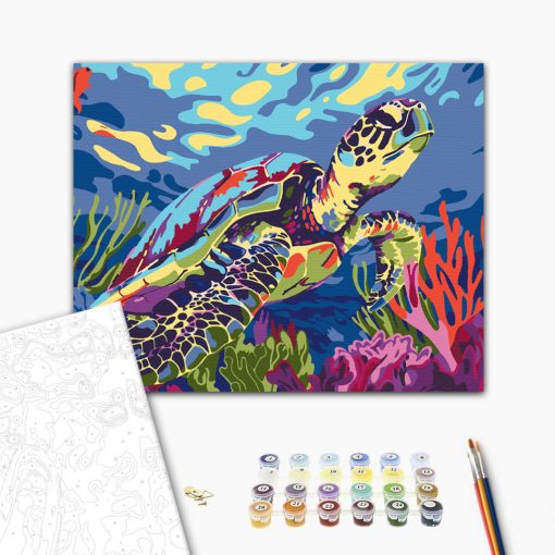 Korallzátony teknőssel - Számfestő készlet kereten 40x50