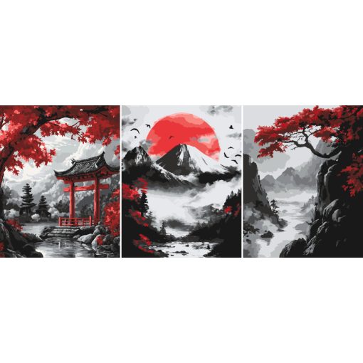 Panorama in Japan - 3-teiliges Malen-nach-Zahlen-Set auf Leinwand