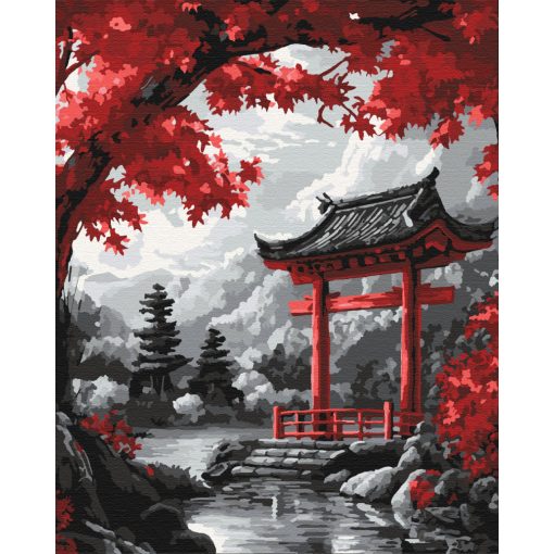 Panorama in Japan - 3-teiliges Malen-nach-Zahlen-Set auf Leinwand