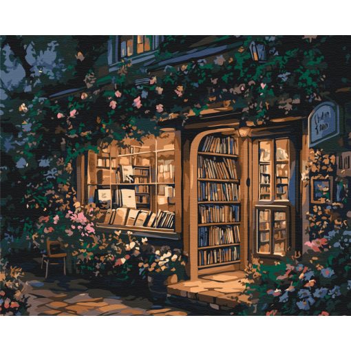 Gemütliche Buchhandlung - Malen-nach-Zahlen-Set auf Keilrahmen 40x50