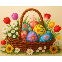   Virágos húsvéti kosár - Számfestő készlet kereten 40x50