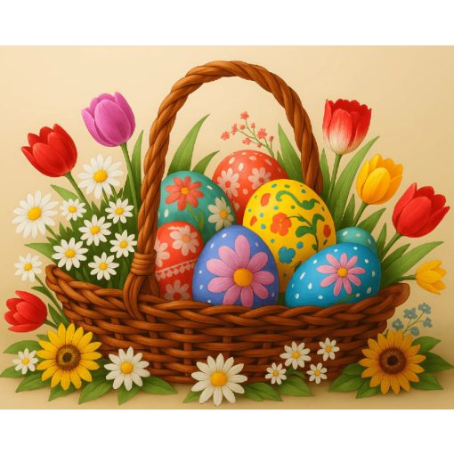 Virágos húsvéti kosár - Számfestő készlet kereten 40x50