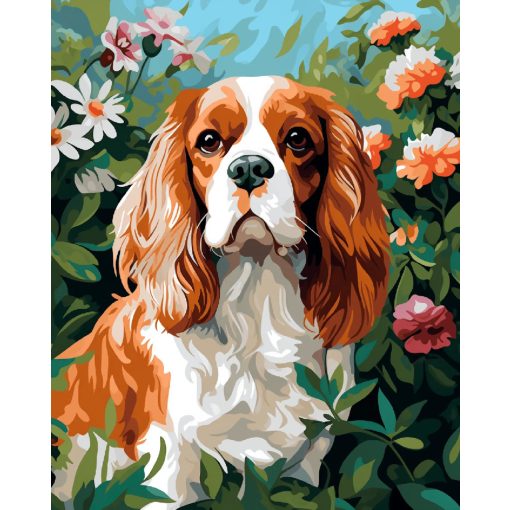 Kutyus a kertben - Számfestő készlet kereten 40x50