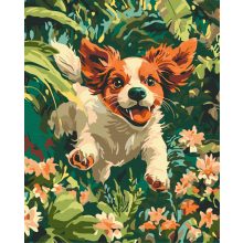 Verspielter Welpe - Malen-nach-Zahlen-Set auf Keilrahmen 40x50