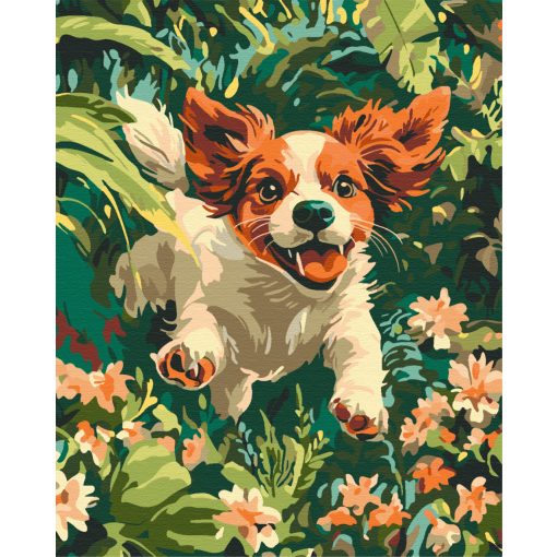 Verspielter Welpe - Malen-nach-Zahlen-Set auf Keilrahmen 40x50