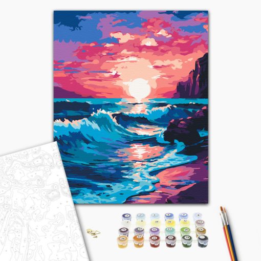 Rózsaszín naplemente - Számfestő készlet kereten 40x50