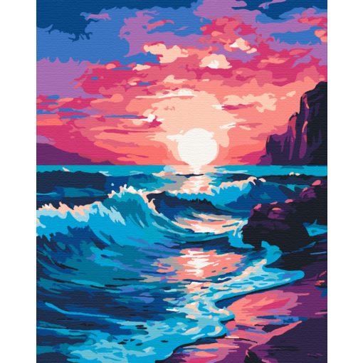 Rózsaszín naplemente - Számfestő készlet kereten 40x50