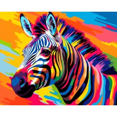 Szivárvány zebra - Számfestő készlet kereten 40x50