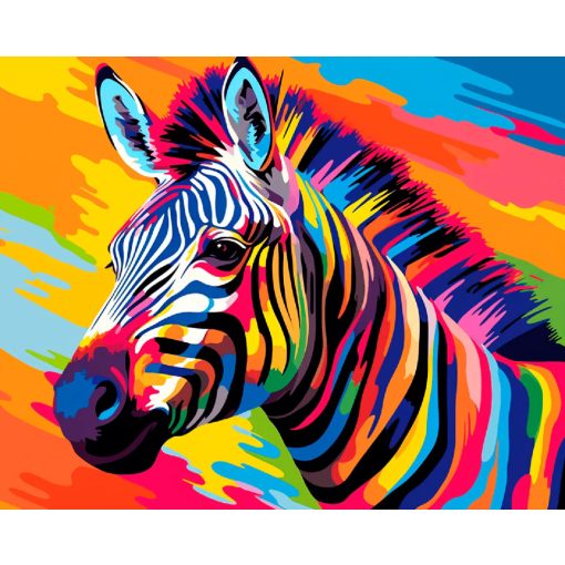 Szivárvány zebra - Számfestő készlet kereten 40x50