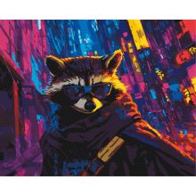 Cyberpunk-Waschbär - Malen-nach-Zahlen-Set auf Keilrahmen 40x50
