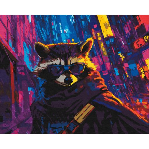Cyberpunk-Waschbär - Malen-nach-Zahlen-Set auf Keilrahmen 40x50