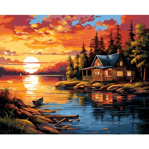 Folyóparti kabin - Számfestő készlet kereten 40x50