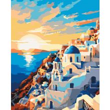 Santorini naplementék - Számfestő készlet kereten 40x50