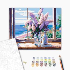 Lila virágok - Számfestő készlet kereten 40x50