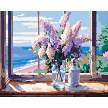 Lila virágok - Számfestő készlet kereten 40x50