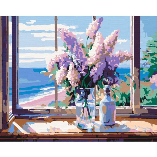 Lila virágok - Számfestő készlet kereten 40x50