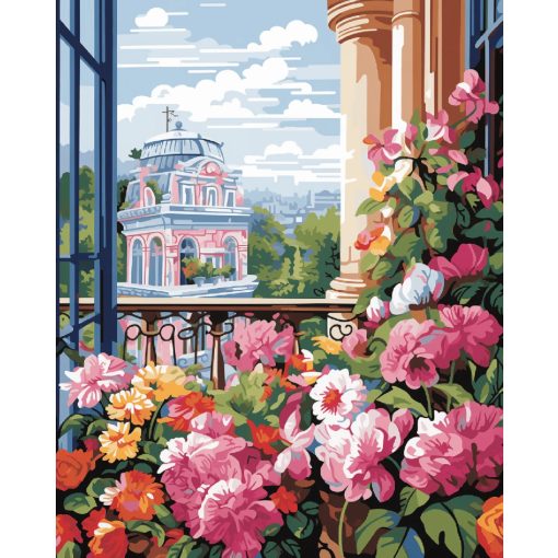 Virágos homlokzat - Számfestő készlet kereten 40x50
