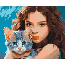 Kislány és cicája - Számfestő készlet kereten 40x50