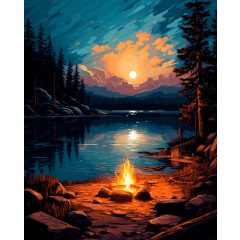 Éjszaka a tóparton - Számfestő készlet kereten 40x50