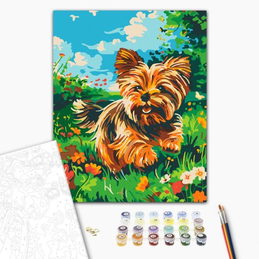 Játékos yorkie - Számfestő készlet kereten 40x50
