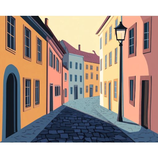 Egyszerű utcácska - Számfestő készlet kereten 40x50