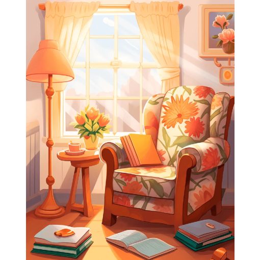 Nyugodt olvasókuckó - Számfestő készlet kereten 40x50