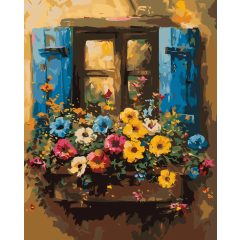 Virágzás az ablakban - Számfestő készlet kereten 40x50