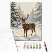 Szarvas a havas erdőben - Számfestő készlet kereten 40x50