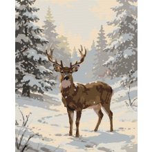 Szarvas a havas erdőben - Számfestő készlet kereten 40x50