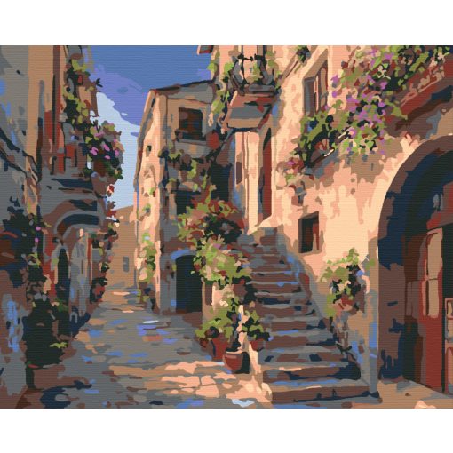 Olasz virágos utca - Számfestő készlet kereten 40x50