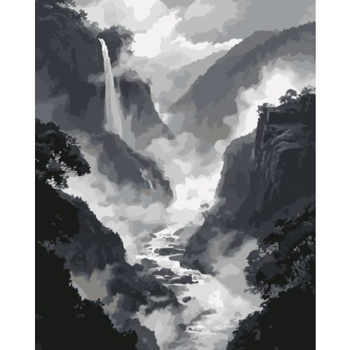 Ködös vízesés - Számfestő készlet kereten 40x50