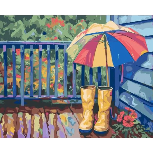 Szivárvány esernyő - Számfestő készlet kereten 40x50