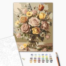 Rózsa és tulipán csokor - Számfestő készlet kereten 40x50