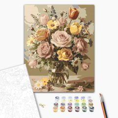   Rózsa és tulipán csokor - Számfestő készlet kereten 40x50