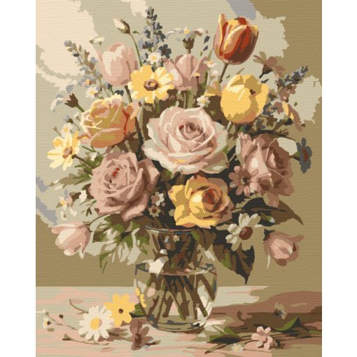 Rózsa és tulipán csokor - Számfestő készlet kereten 40x50