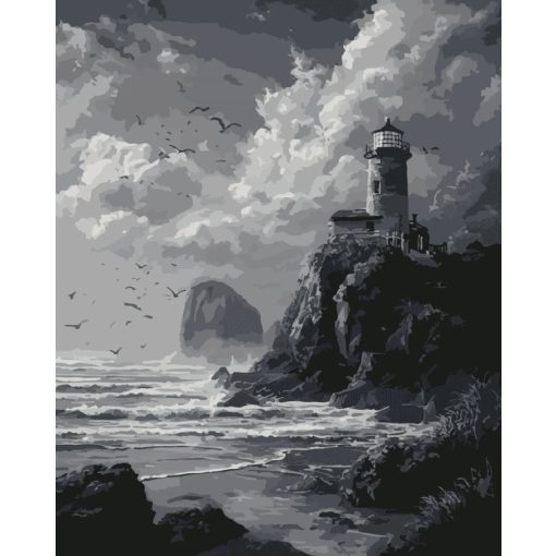 Viharos világítótorony - Számfestő készlet kereten 40x50