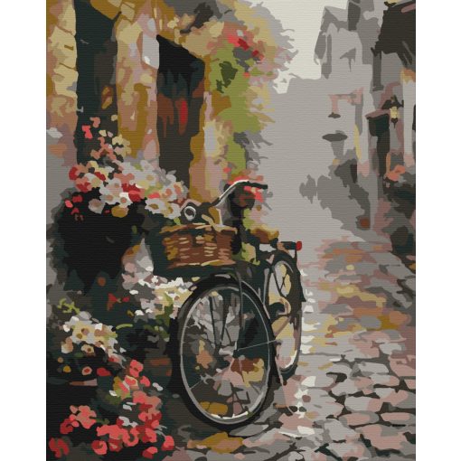 Kerékpár a macskakövön - Számfestő készlet kereten 40x50
