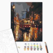 Esős este a villamossal - Számfestő készlet kereten 40x50