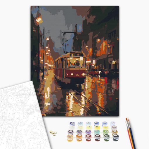 Esős este a villamossal - Számfestő készlet kereten 40x50