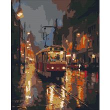 Esős este a villamossal - Számfestő készlet kereten 40x50