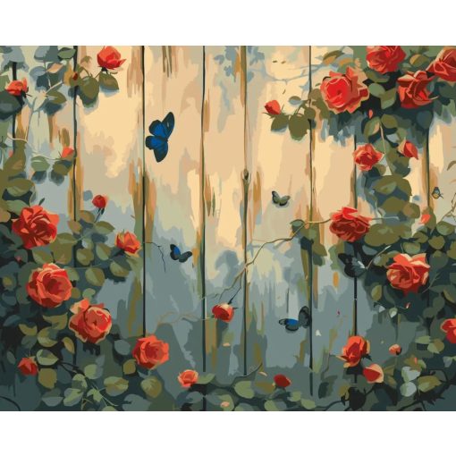 Rózsák és pillangók - Számfestő készlet kereten 40x50