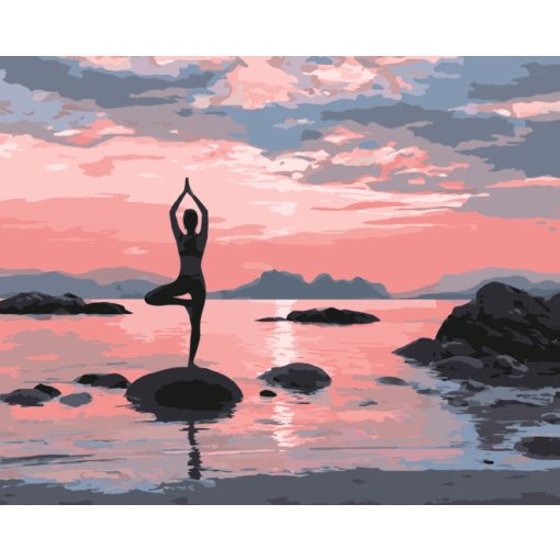 Jóga napkeltekor - Számfestő készlet kereten 40x50