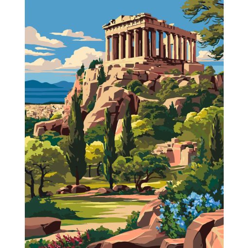 Athén – parthenon - Számfestő készlet kereten 40x50