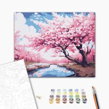 Tavaszi cseresznyeliget - Számfestő készlet kereten 40x50