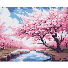 Tavaszi cseresznyeliget - Számfestő készlet kereten 40x50