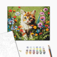 Botanikus macska - Számfestő készlet kereten 40x50