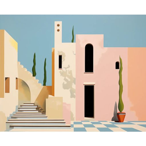 Mediterrán udvar - Számfestő készlet kereten 40x50