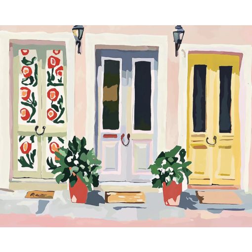 Pasztell kapualjak - Számfestő készlet kereten 40x50