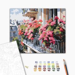 Virágzó erkély - Számfestő készlet kereten 40x50