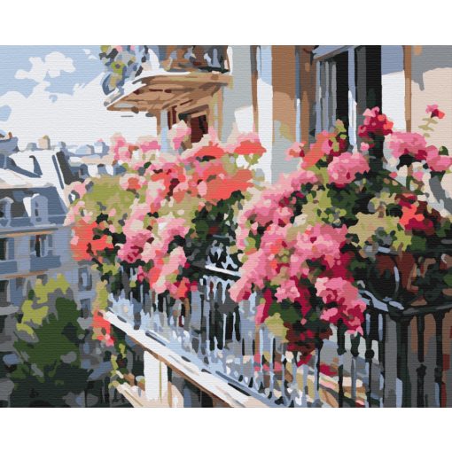 Virágzó erkély - Számfestő készlet kereten 40x50
